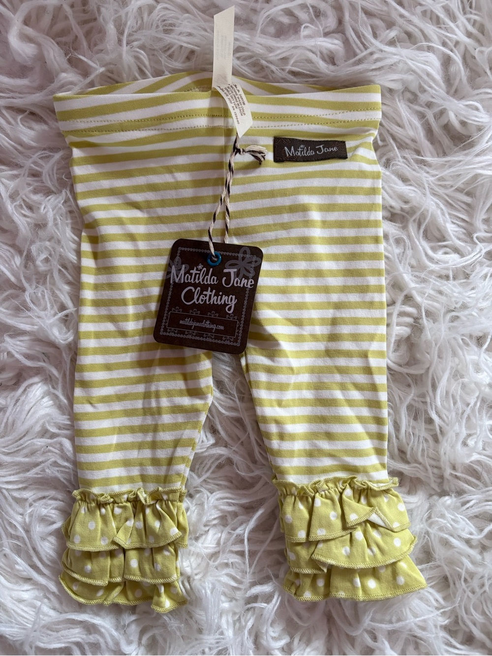 NWT Matilda Jane Finger Puppet Leggings 3–6M Make Believe Green Stripe Baby